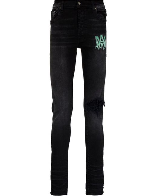 Amiri Black Watercolour Logo-print Skinny Jeans for men