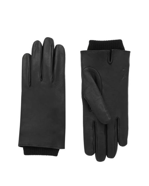 Saint Laurent Black Cassandre Ribbed-Cuff Leather Gloves for men