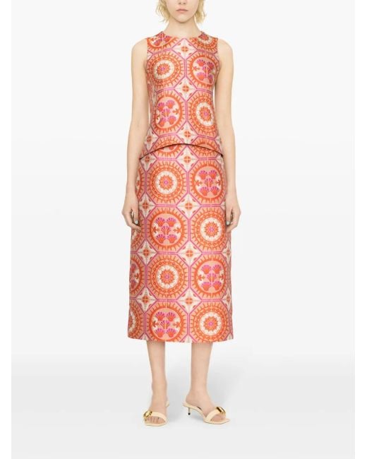 LaDoubleJ Red Patterned Pencil Skirt