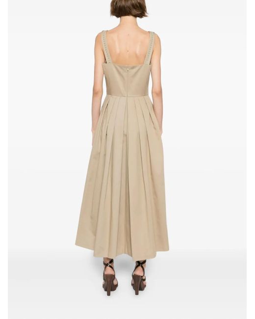 Elie Saab Natural Embroidered Gabardine Dress