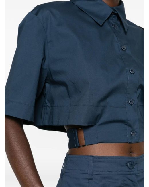 MOUTAKI Blue Short-Sleeve Cropped Shirt