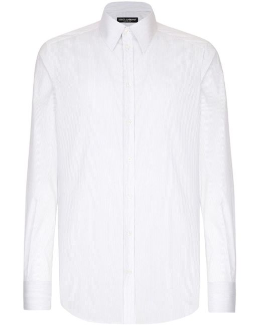 Dolce & Gabbana White Striped Poplin Shirt for men