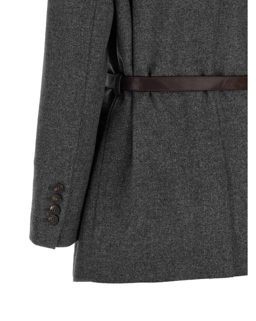 Blazer Con Botones Y Cinturón Brunello Cucinelli de color Black
