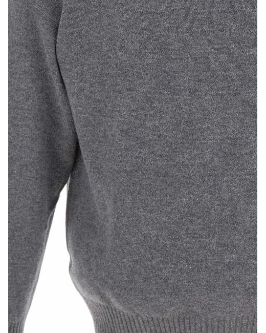 Gran Sasso Gray Ribbed-Trim V-Neck Cardigan for men