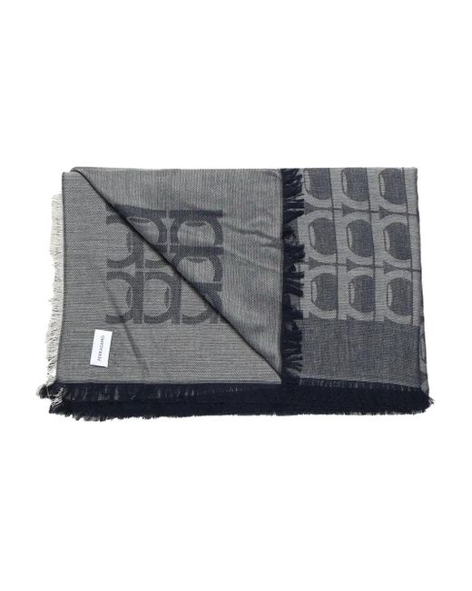 Ferragamo Gray Gancini-Pattern Fringed Scarf for men