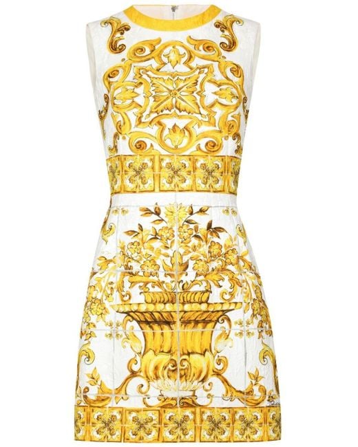 Dolce & Gabbana Yellow Majolica Sleeveless Silk Minidress