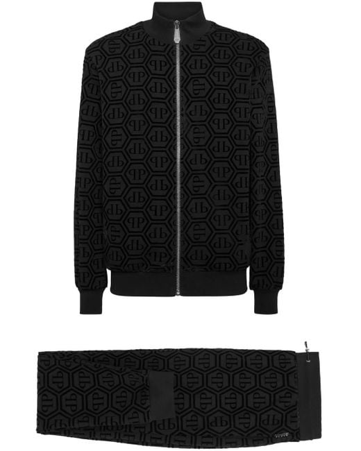 Philipp Plein Black Fleece Logo Tracksuit Set for men