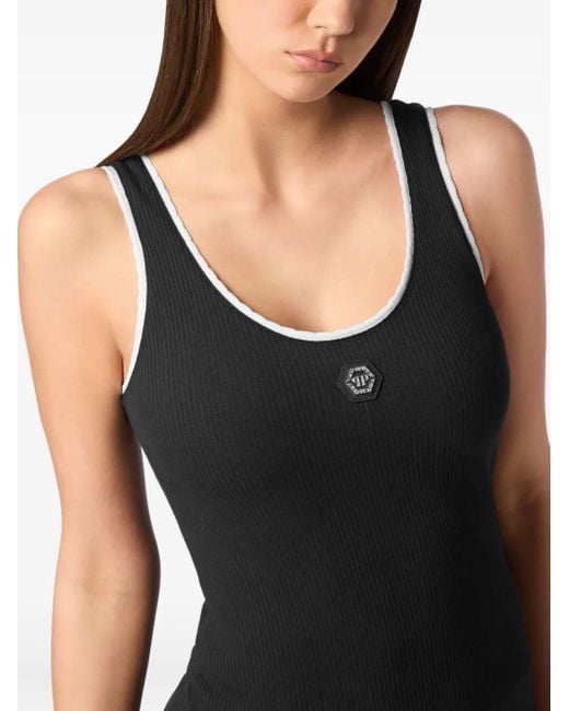 Philipp Plein Black Ribbed Tank Top