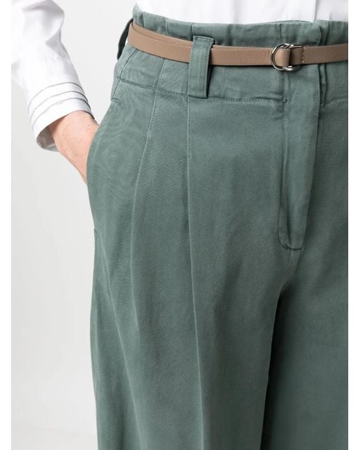 Peserico Green High-Waisted Wide-Leg Trousers