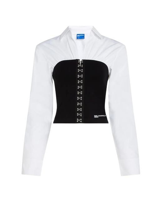 Karl Lagerfeld Black Hook-And-Eye Poplin Blouse