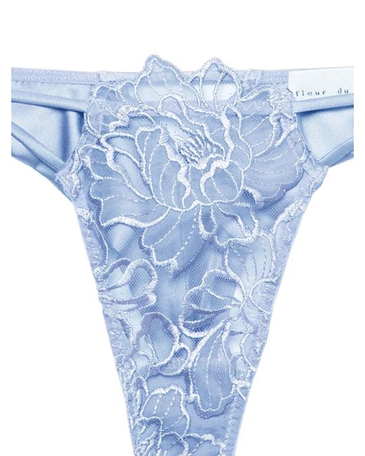 Fleur du Mal Blue Whitney Embroidered Thong
