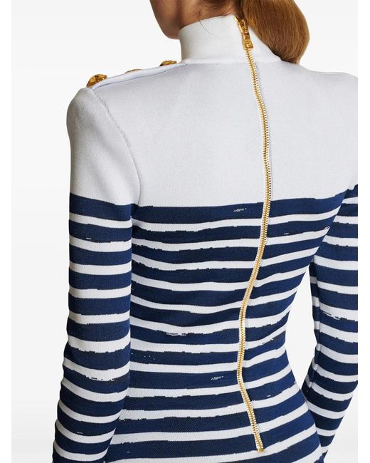 Balmain Blue Striped-Print Mini Dress