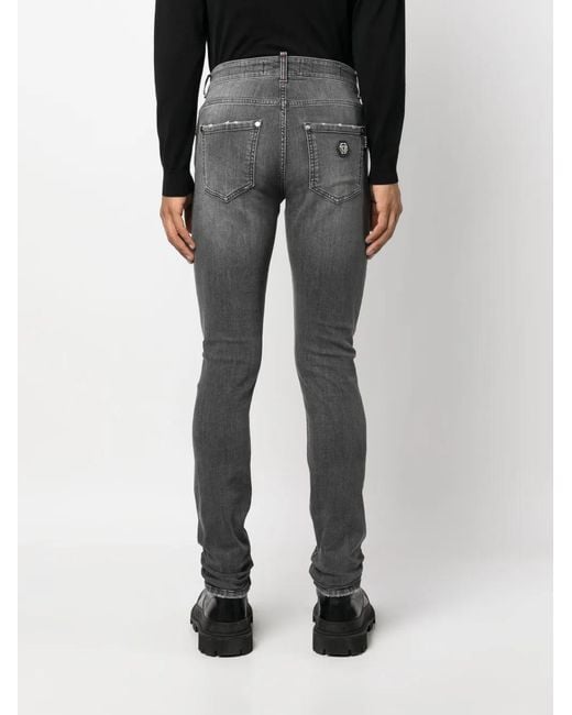 Philipp Plein Gray Logo-Patch Jeans for men