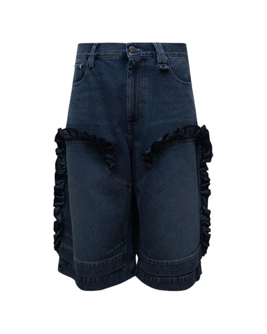 Simone Rocha Blue Ruffled-Trim Denim Shorts for men