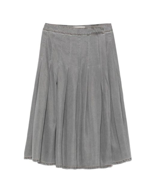 Semicouture Gray Pleated Mid Skirt