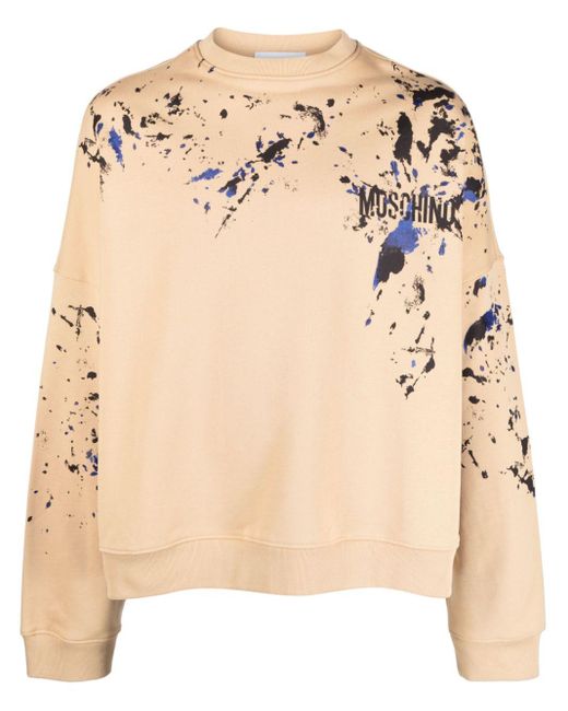 Moschino Sweater Met Logoprint En Verfspatten in het Natural voor heren