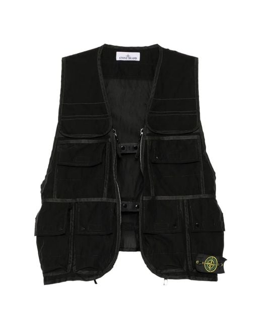 Chaleco Con Múltiples Bolsillos Stone Island de hombre de color Black