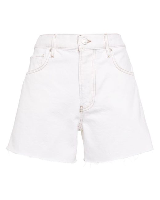 FRAME White Frayed-edge Denim Mini Shorts