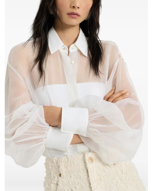 Brunello Cucinelli White Monili-Detail Silk Shirt