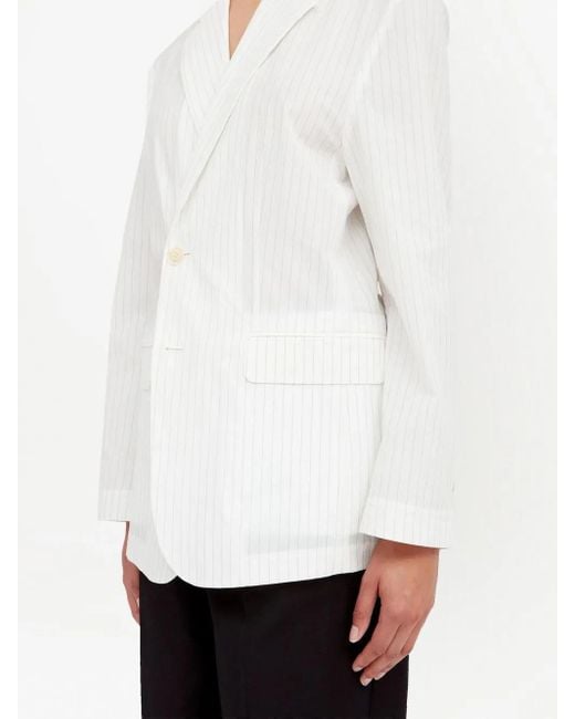 MM6 by Maison Margiela White Pinstriped Single-Breasted Blazer