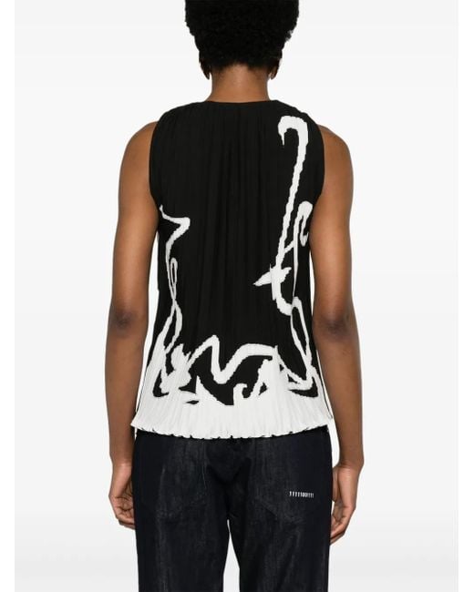Lanvin Black Abstract-Print Pleated Blouse
