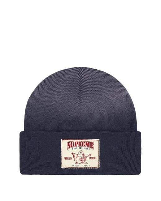 Supreme Blue X True Religion Logo-Patch Beanie Hat for men