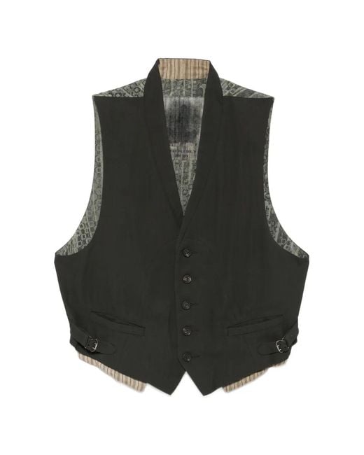 Ziggy Chen Black Patterned-Back Waistcoat for men