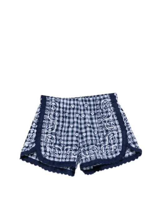 ORSINA Blue Embroidered Gingham Shorts