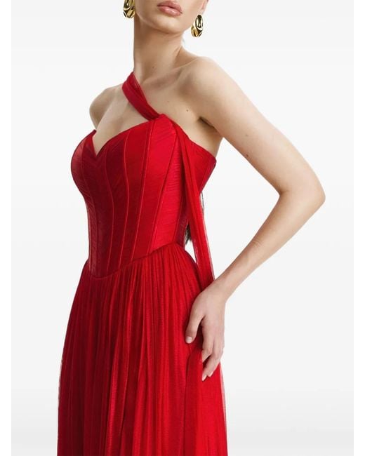 Benedetto Red Scarf-Detail Corset Maxi Dress