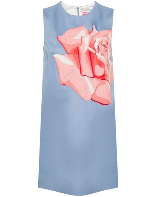Vestido corto con bordado Rose KENZO de color Blue
