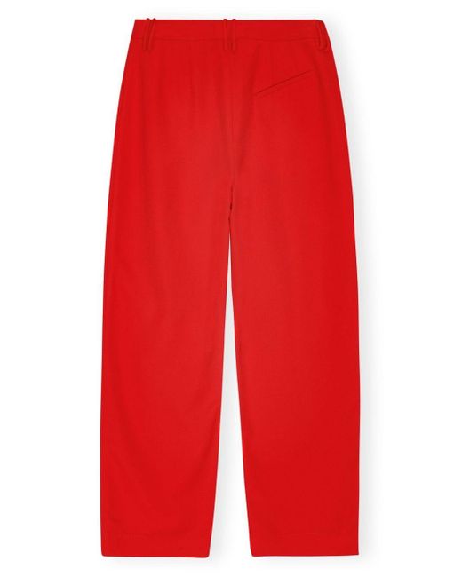 Ganni Red Pleated Wide-leg Trousers