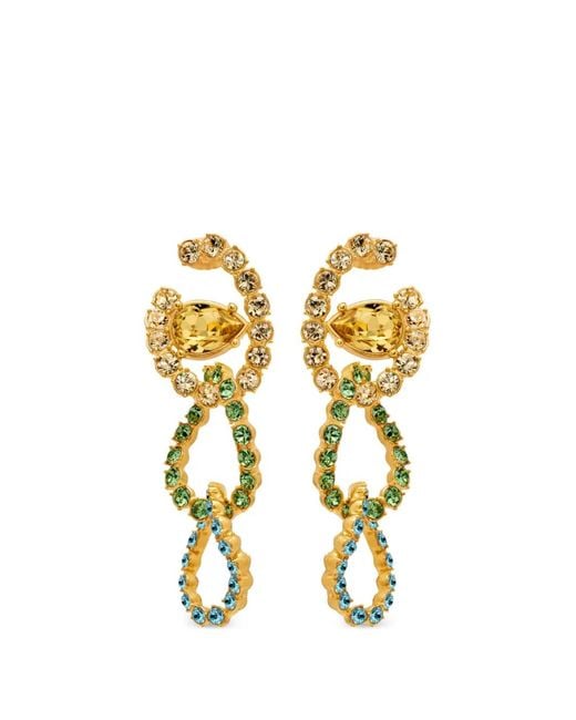 Oscar de la Renta Metallic Rhinestone Drop Earrings