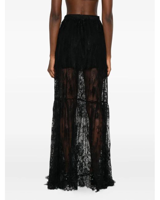 Hamza Black Snowflake Lace Maxi Skirt