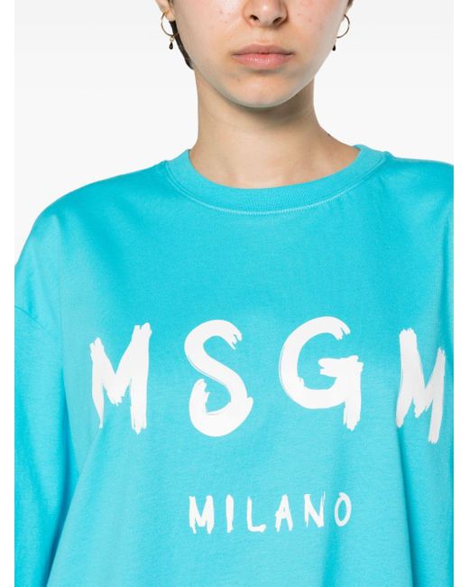 Vestido estilo camiseta con logo estampado MSGM de color Blue