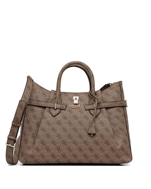 Guess Brown Yesba Monogram-Print Padlock-Detail Tote Bag