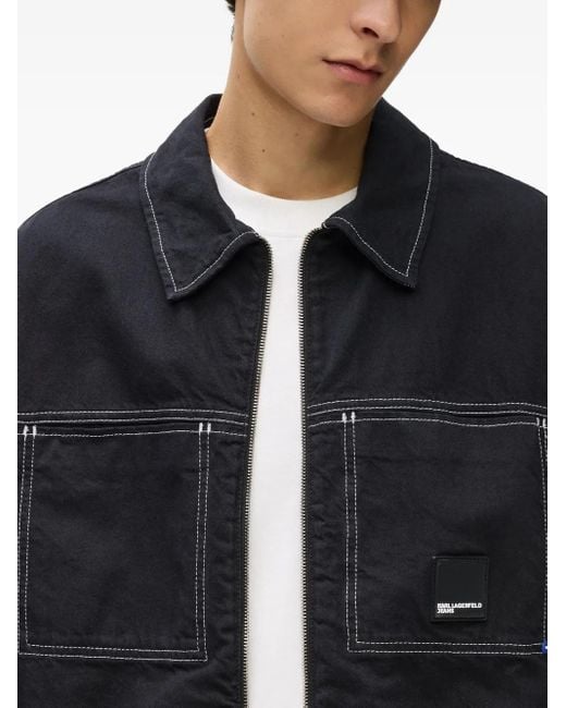 Karl Lagerfeld Black Contrast-Stitch Shirt Jacket for men