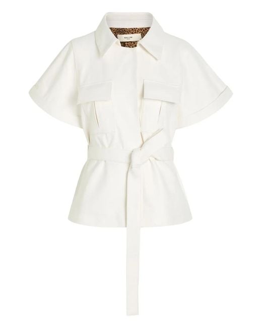 Skiim White Belted-Waist Flap-Pocket Jacket