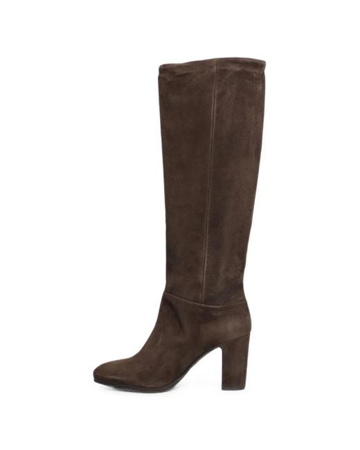 Julie Dee Brown Suede Block-Heel Boots