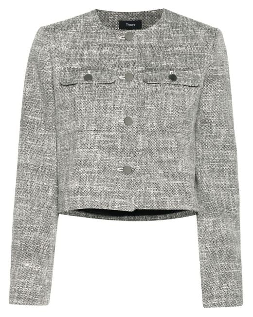 Theory Gray Military Cropped Tweed Jacket