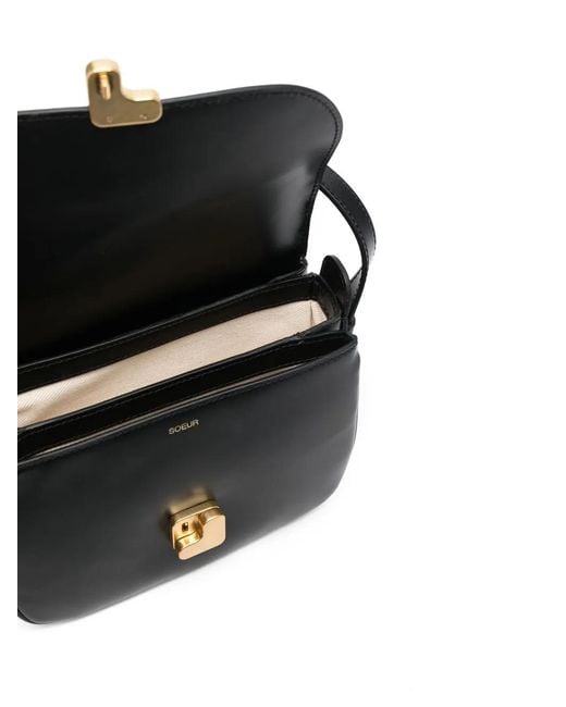 Soeur Black Leather Shoulder Bag
