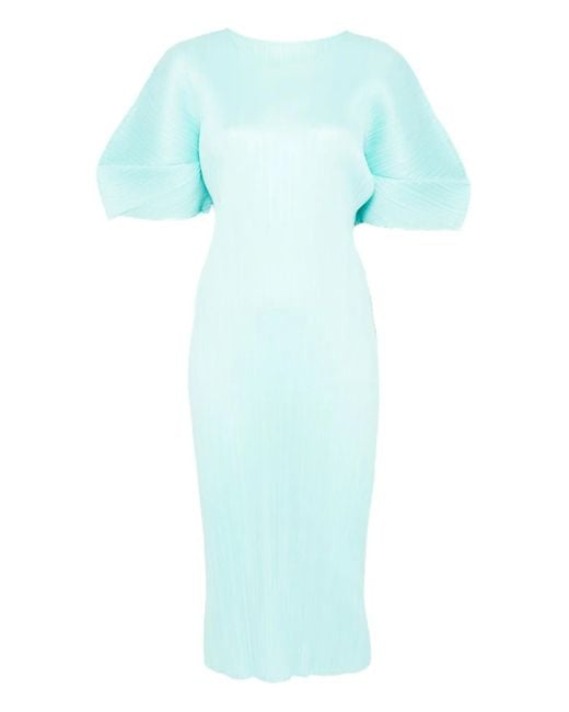 Pleats Please Issey Miyake Jurk Met Korte Mouwen En Plooien in het Blue