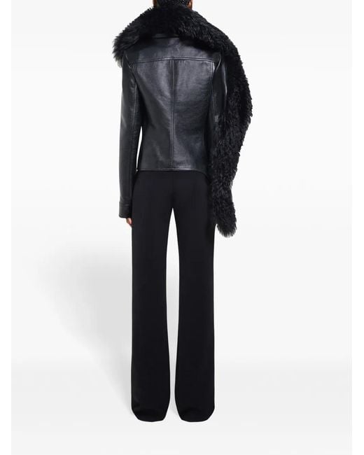Courreges Black Shearling-Collar Leather Jacket