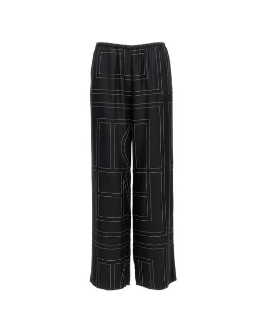 Totême Black Embroidered Silk Trousers