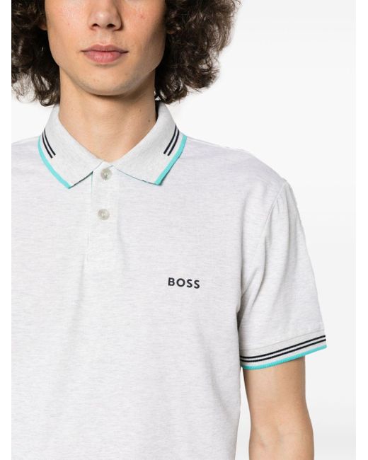 Polo chiné à logo en caoutchouc Boss pour homme en coloris White