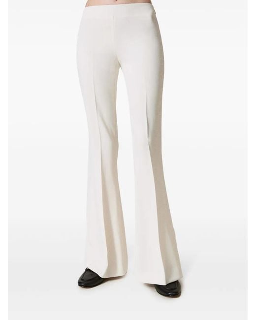 Twinset White Pressed-Crease Flared Trousers
