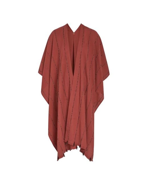Caravana Red Bead-Embellished Frayed Cape