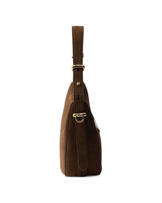 Prada Brown Mini Arqué Suede Shoulder Bag