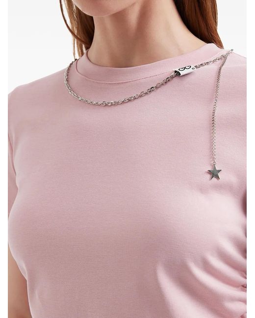 Mini Cream Pink Chain-Embellished T-Shirt
