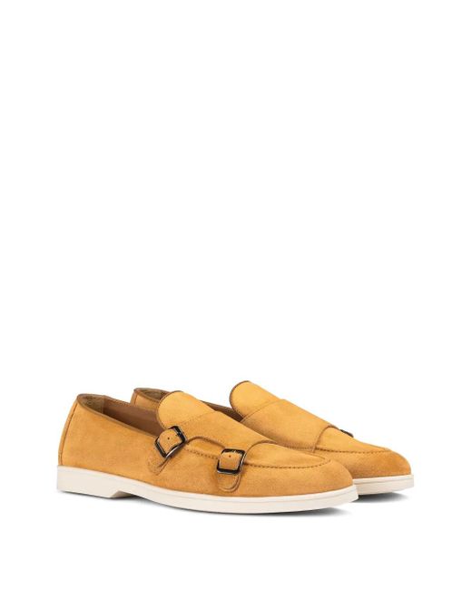 Doucal's Yellow Suede Double-Buckle Monk Shoes for men