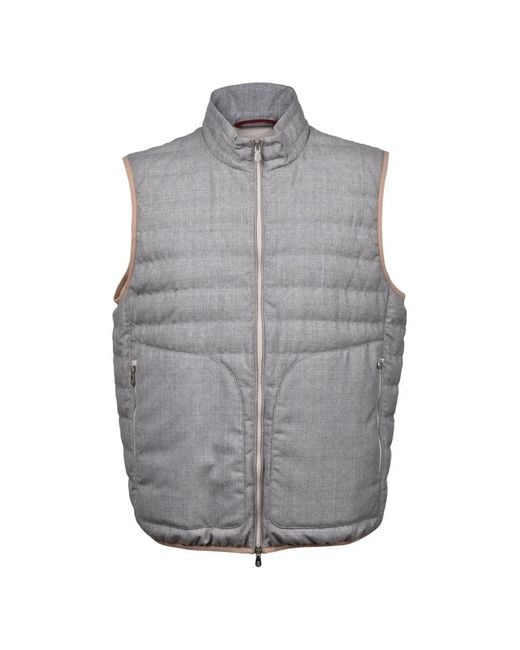 Brunello Cucinelli Gray Quilted Zip-Up Gilet for men
